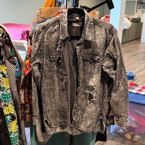 Zara Charcoal Distressed Denim Shirt